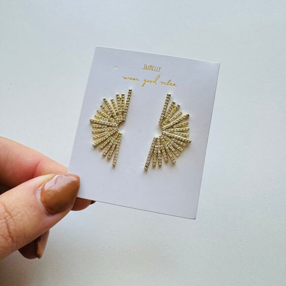 NEW 18kt Gold White Handmade Starbust Sunburst CZ Pave Stone Stud Earrings - Picture 6 of 8